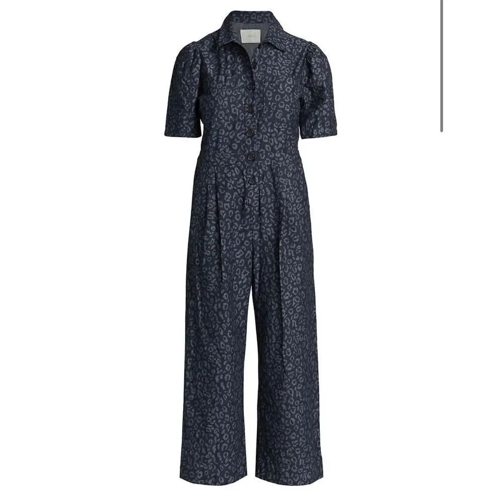 Joie Morgen Denim Leopard Jumpsuit Size 12